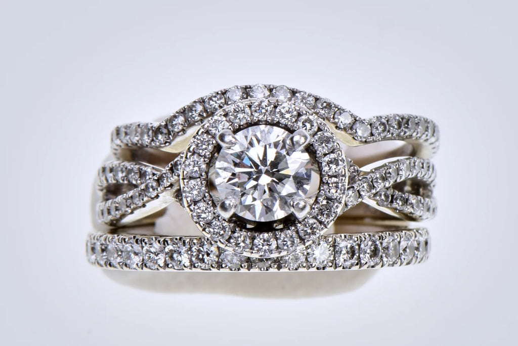 Neil Lane 14K White Gold 0.74ct F SI2 GSI Diamond 3-Ring Bridal Set Sz 6.5