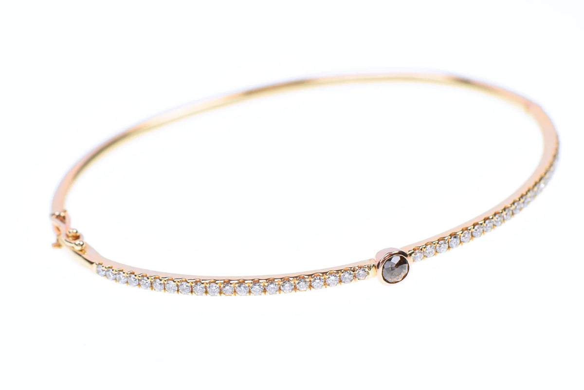 14K Gold 0.98ct TW 41 Natural Diamonds Hinged Bangle Brown-Yellow Center