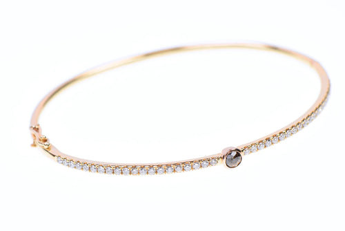 14K Gold 0.98ct TW 41 Natural Diamonds Hinged Bangle Brown-Yellow Center