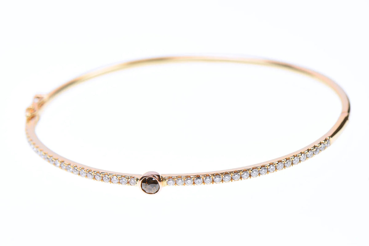 14K Gold 0.98ct TW 41 Natural Diamonds Hinged Bangle Brown-Yellow Center