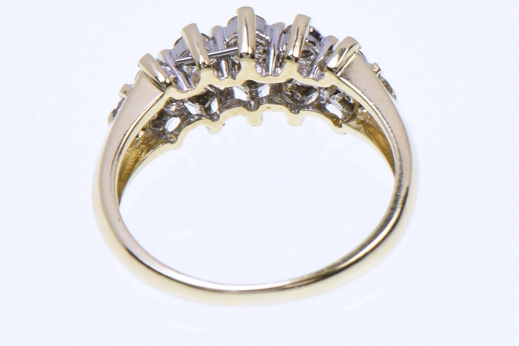14K Yellow Gold ~1ct TW Natural Diamond 3-Row Cluster Ring Size 7.75
