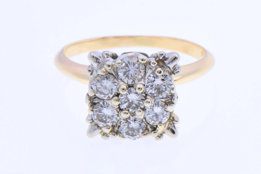 14K Yellow Gold 0.84ct TW Natural Diamond 7-Stone Cluster Ring Size 6