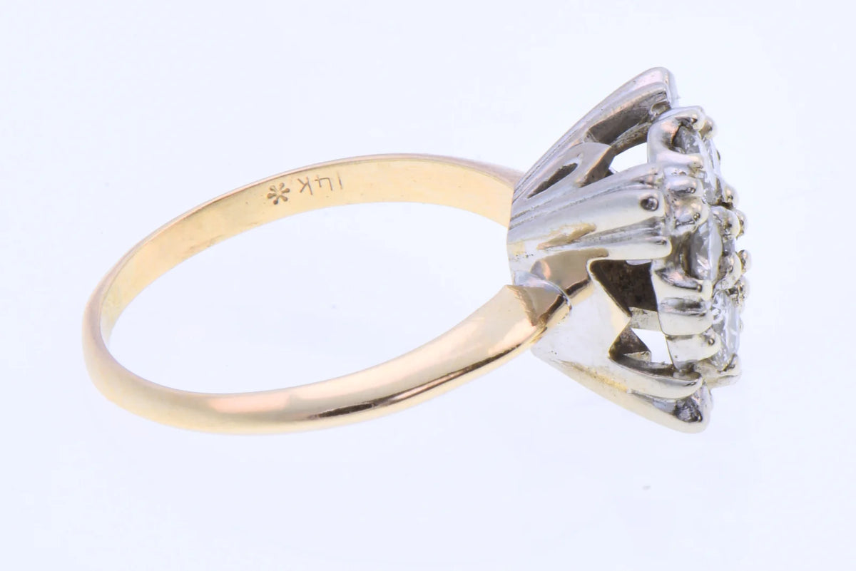 14K Yellow Gold 0.84ct TW Natural Diamond 7-Stone Cluster Ring Size 6