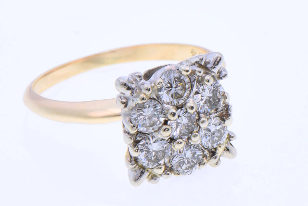 14K Yellow Gold 0.84ct TW Natural Diamond 7-Stone Cluster Ring Size 6