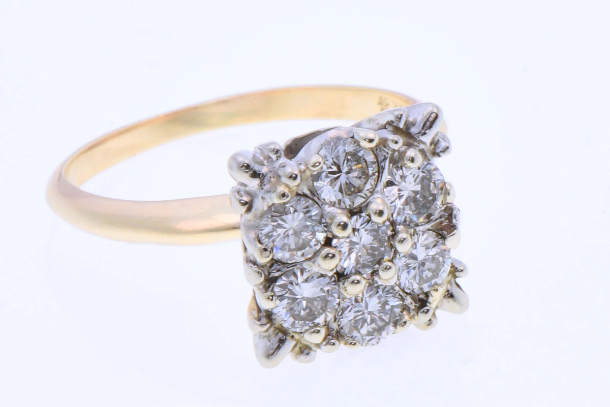 14K Yellow Gold 0.84ct TW Natural Diamond 7-Stone Cluster Ring Size 6