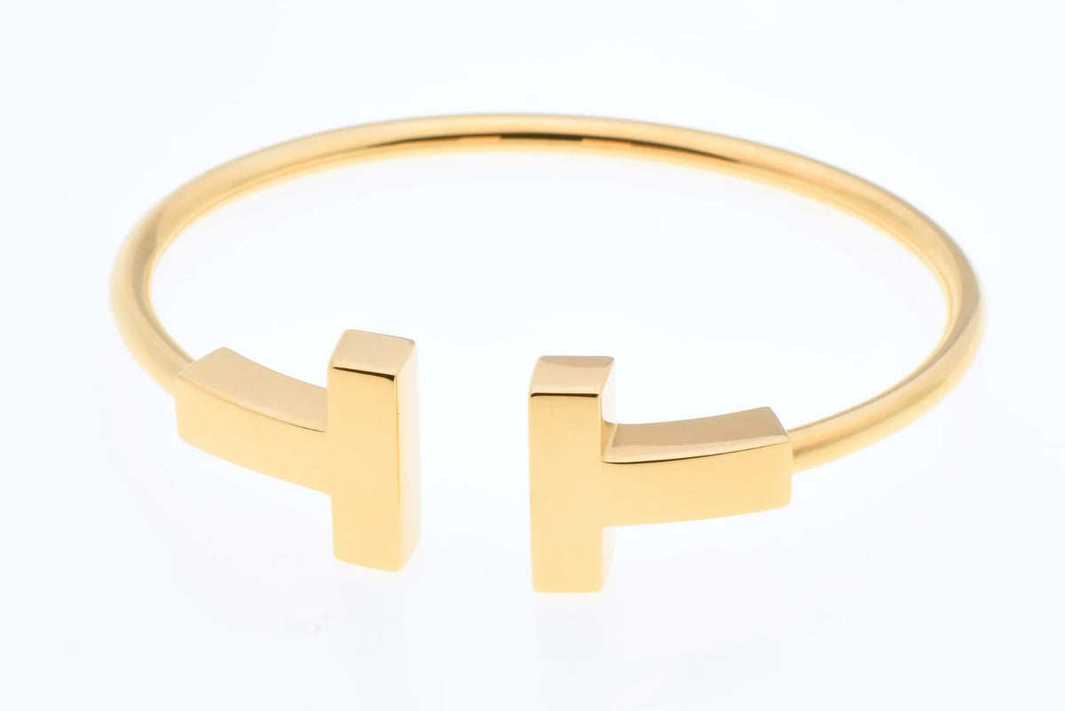 Tiffany & Co. T Wide Wire Bracelet 18K Yellow Gold Large, Box & Service Receipt