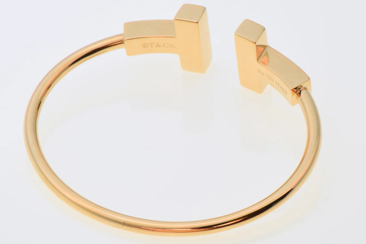 Tiffany & Co. T Wide Wire Bracelet 18K Yellow Gold Large, Box & Service Receipt