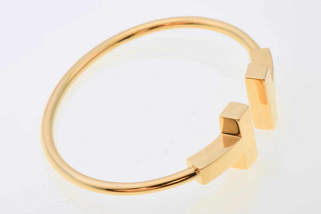Tiffany & Co. T Wide Wire Bracelet 18K Yellow Gold Large, Box & Service Receipt
