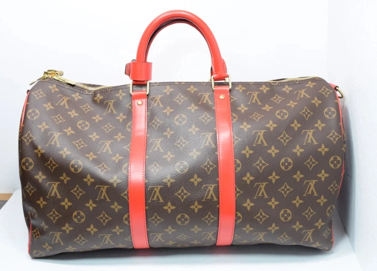 Louis Vuitton Keepall Bandoulière 50 Coquelicot Red Monogram Canvas Travel Bag
