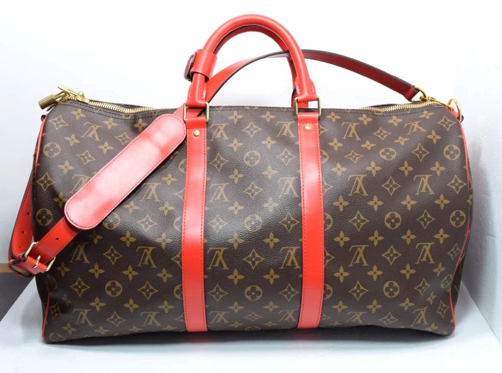 Louis Vuitton Keepall Bandoulière 50 Coquelicot Red Monogram Canvas Travel Bag