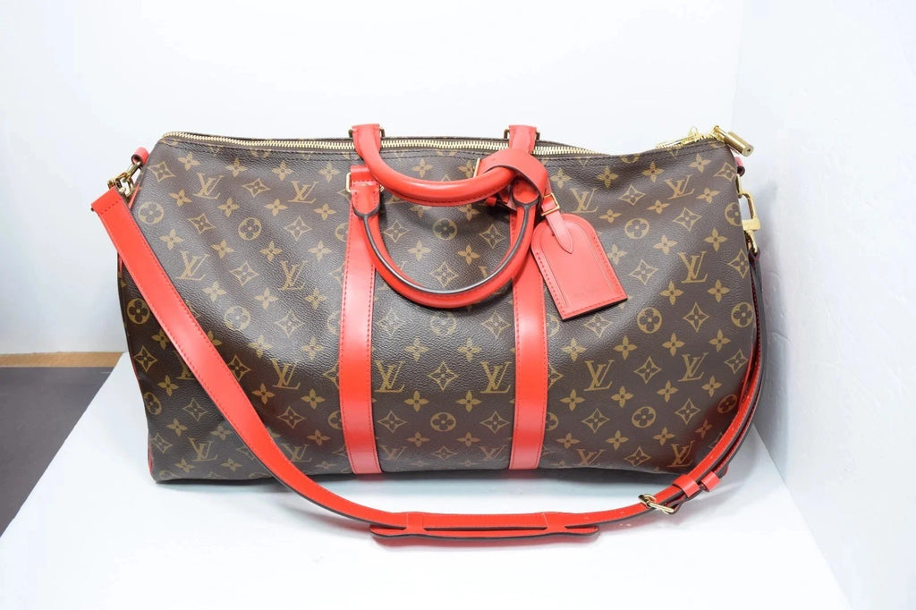 Louis Vuitton Keepall Bandoulière 50 Coquelicot Red Monogram Canvas Travel Bag