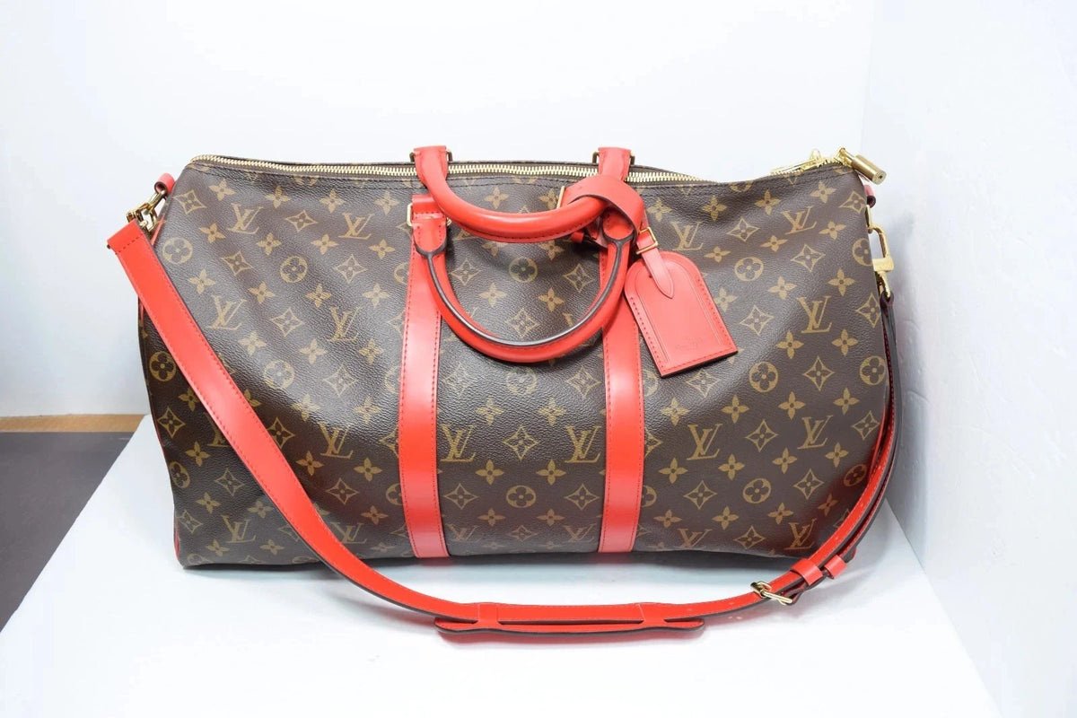 Louis Vuitton Keepall Bandoulière 50 Coquelicot Red Monogram Canvas Travel Bag