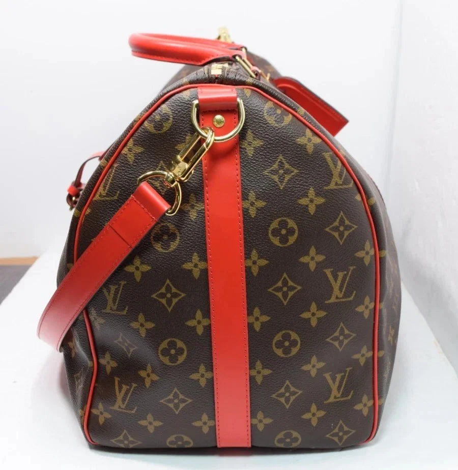 Louis Vuitton Keepall Bandoulière 50 Coquelicot Red Monogram Canvas Travel Bag