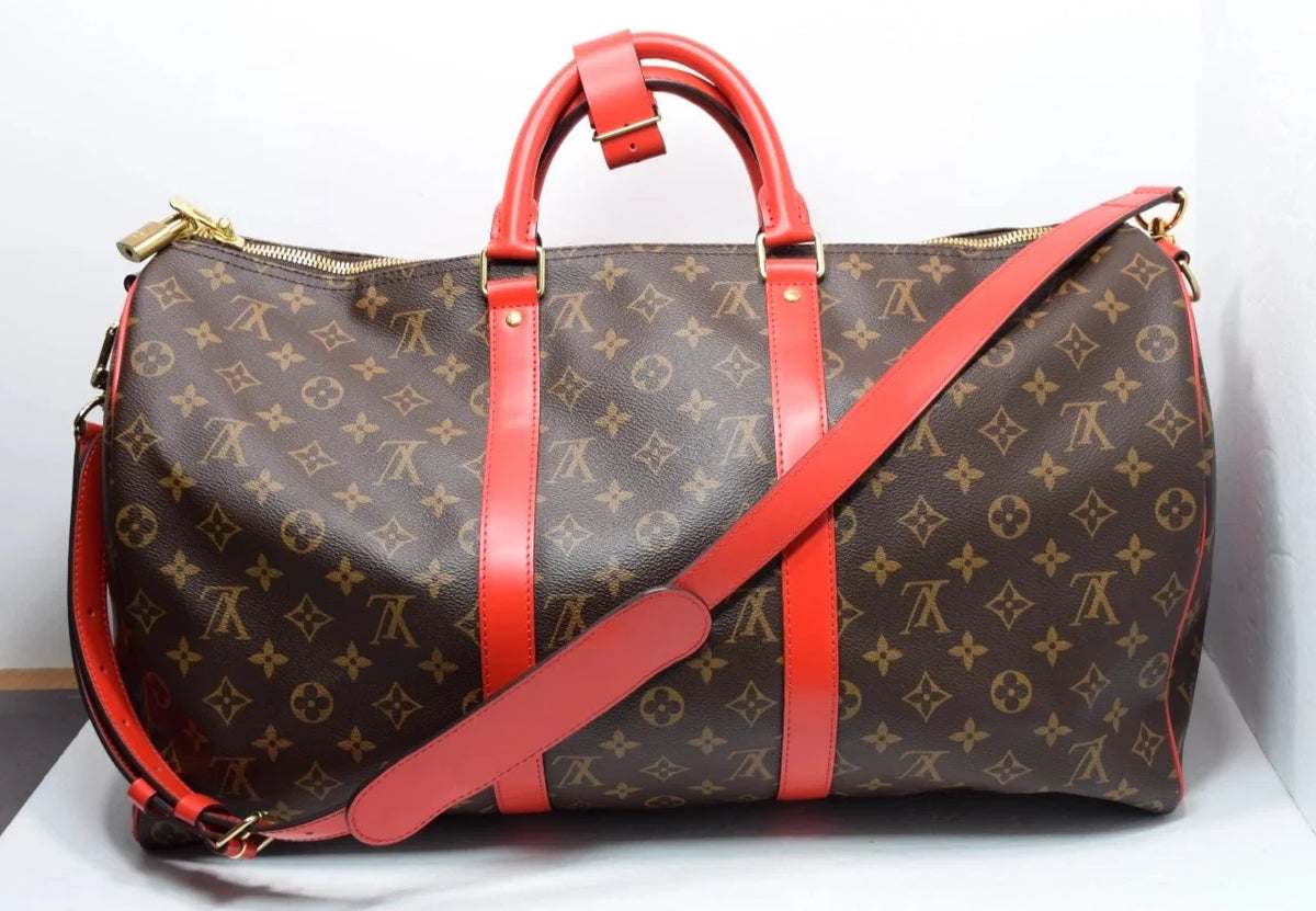 Louis Vuitton Keepall Bandoulière 50 Coquelicot Red Monogram Canvas Travel Bag