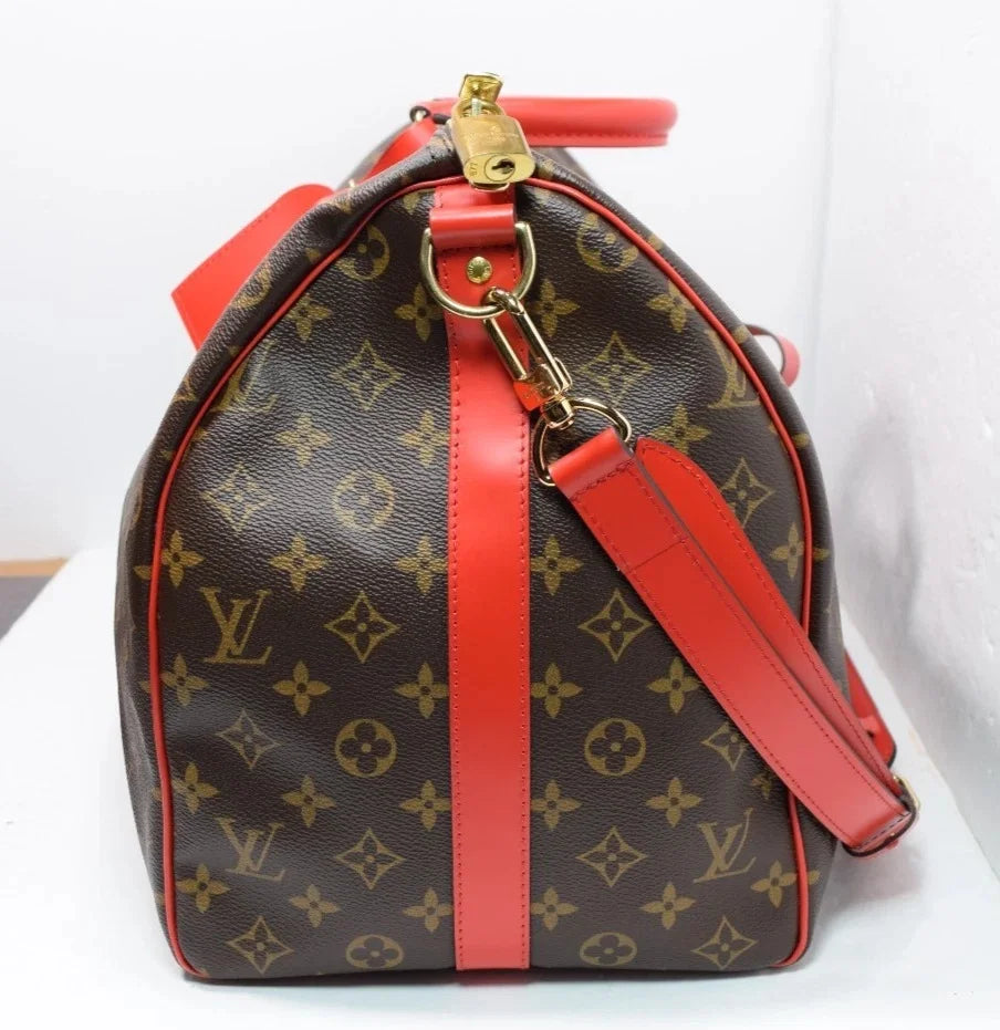 Louis Vuitton Keepall Bandoulière 50 Coquelicot Red Monogram Canvas Travel Bag