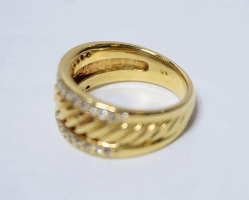 David Yurman 18K Yellow Gold Diamond Cable Cigar Band Ring Size 7 Vintage