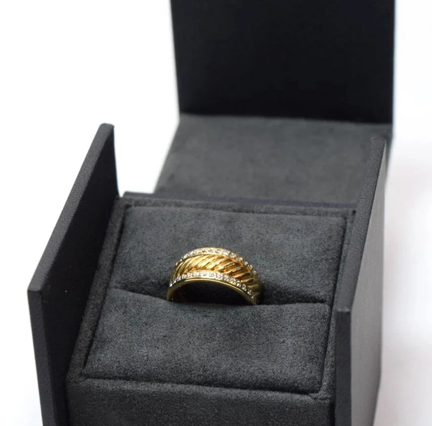 David Yurman 18K Yellow Gold Diamond Cable Cigar Band Ring Size 7 Vintage