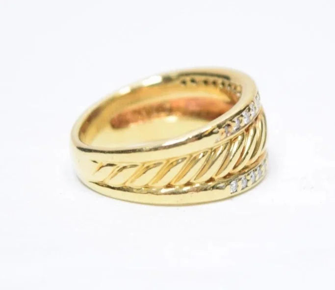 David Yurman 18K Yellow Gold Diamond Cable Cigar Band Ring Size 7 Vintage