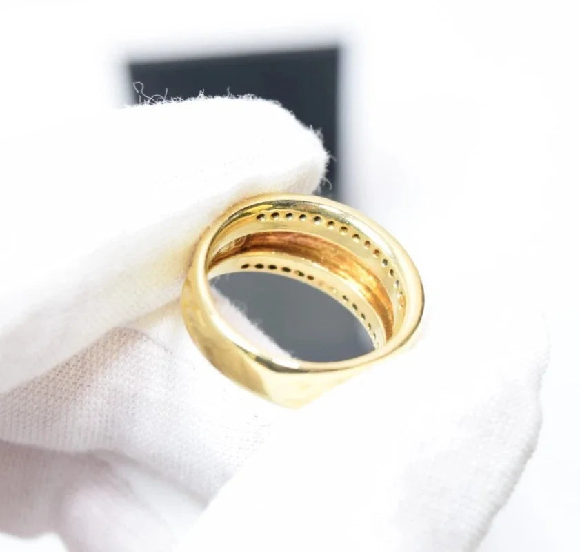David Yurman 18K Yellow Gold Diamond Cable Cigar Band Ring Size 7 Vintage