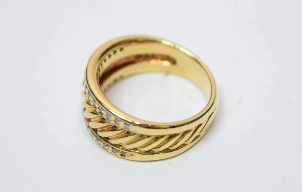 David Yurman 18K Yellow Gold Diamond Cable Cigar Band Ring Size 7 Vintage