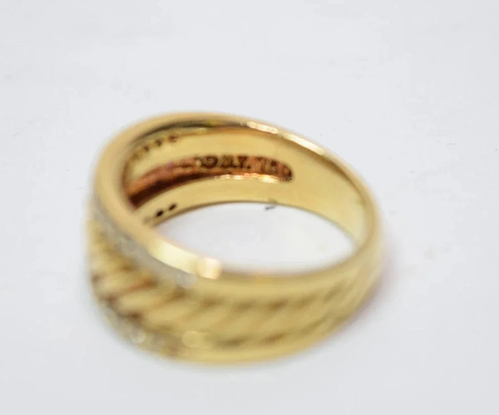 David Yurman 18K Yellow Gold Diamond Cable Cigar Band Ring Size 7 Vintage